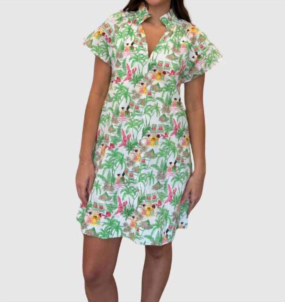 NEW THML vacation scene print dress in green